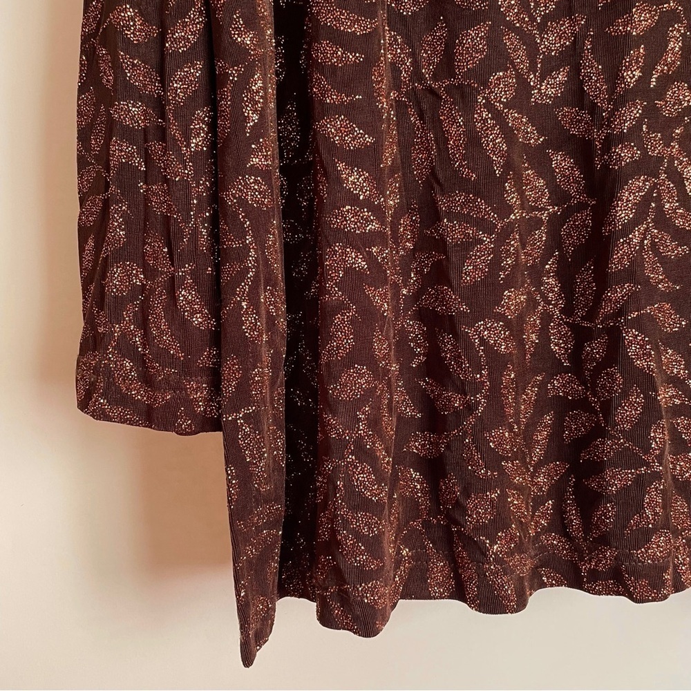 Vintage August Max Brown & Gold Leaf Patterned Long Sleeve Blouse Size 18W - Picture 6 of 14